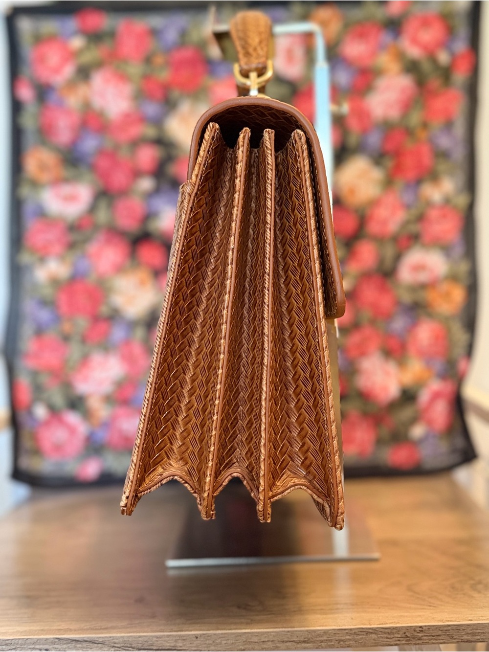 Brahmin Hallie Honey Brown Copa Cabana Palm-Print Top-Handle Sachel - Picture 4 of 5